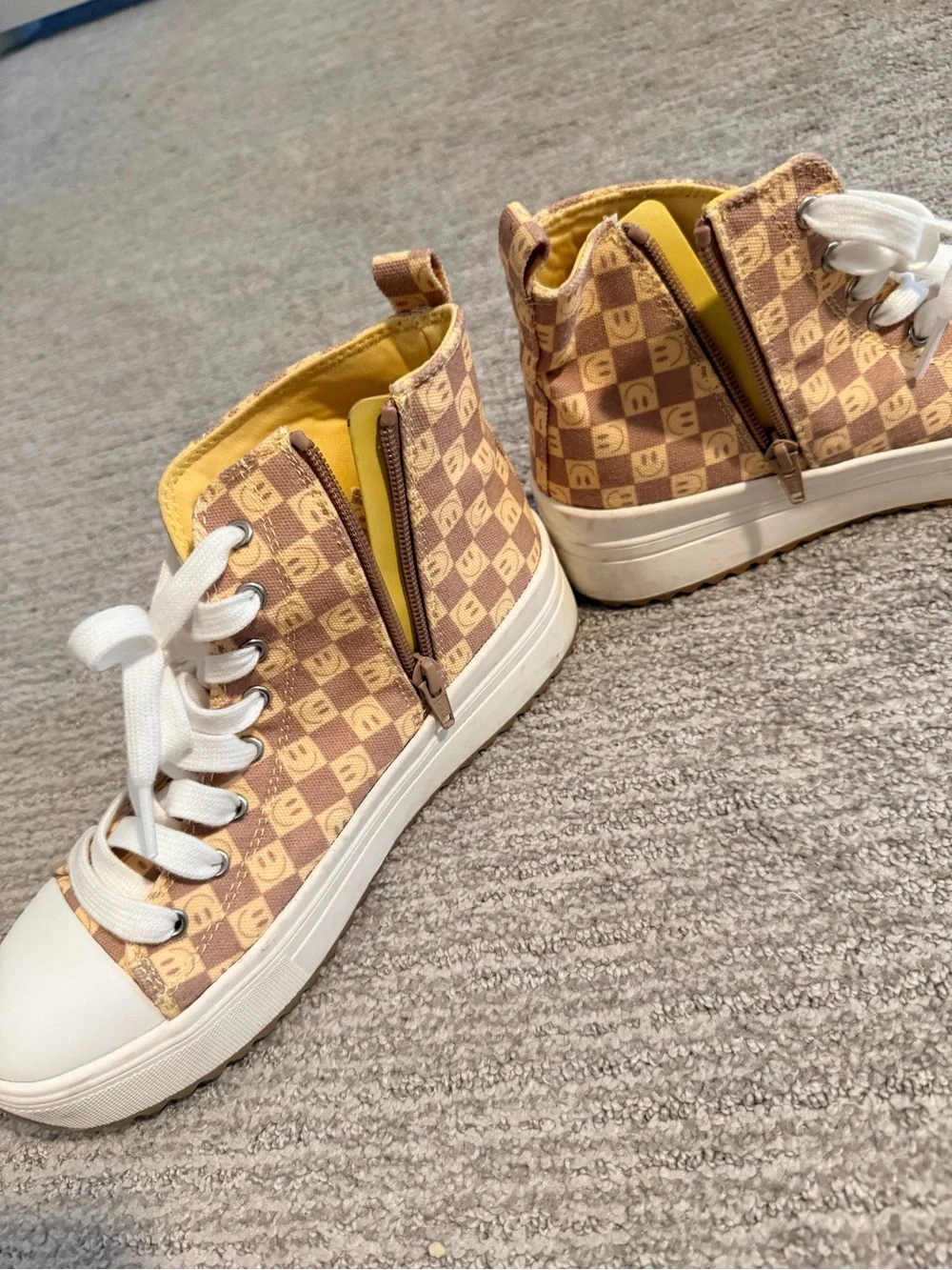 Cat & Jack Tan and Yellow Check High-Top Kids Sneakers